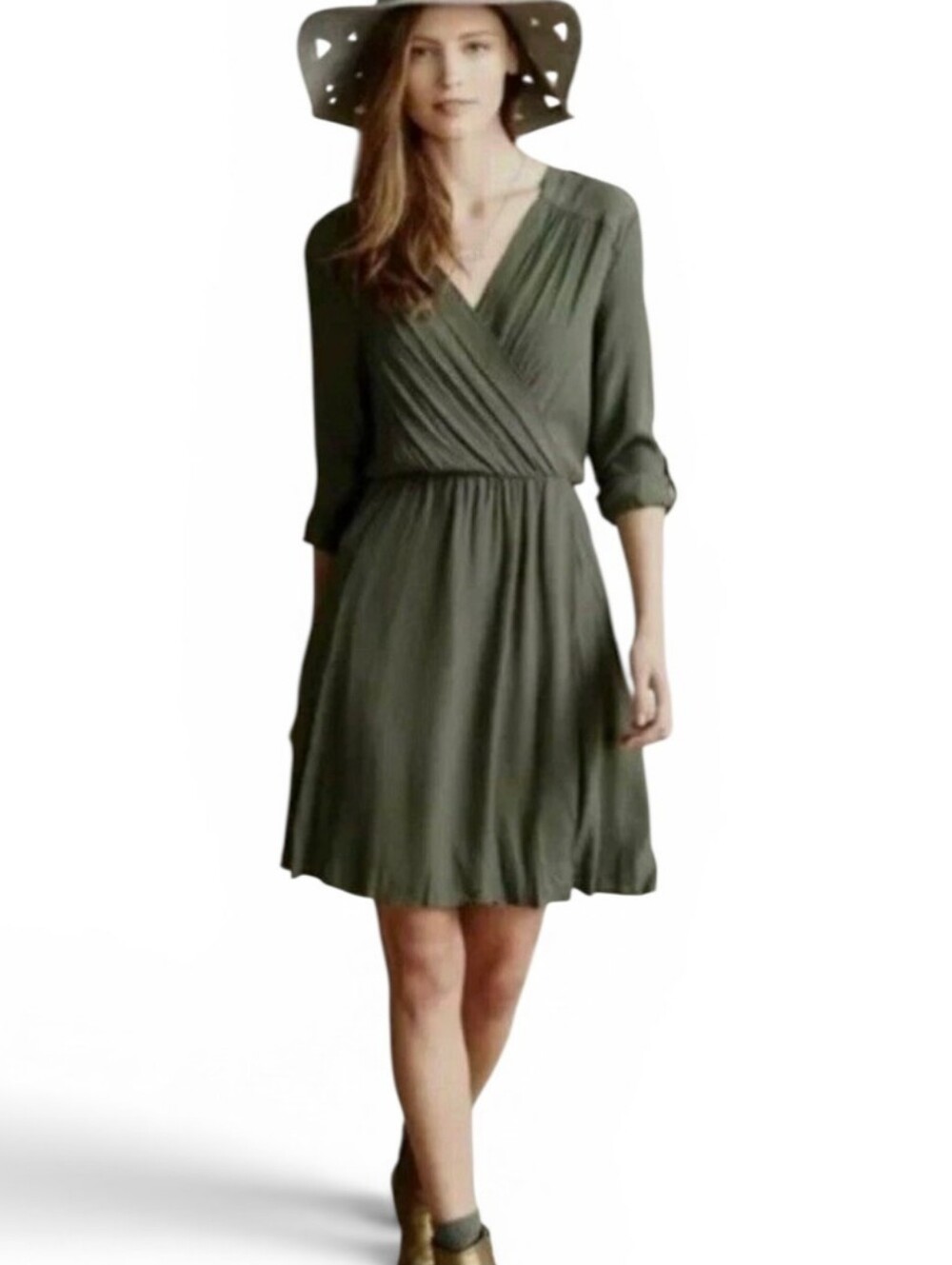 MAEVE X ANTHROPOLOGIE Lene Elastic Waist Faux Wrap Dress - Large